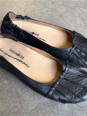 Haflinger | Black Ruched Leather |  Slip-On Flats | Women’s Size 10
